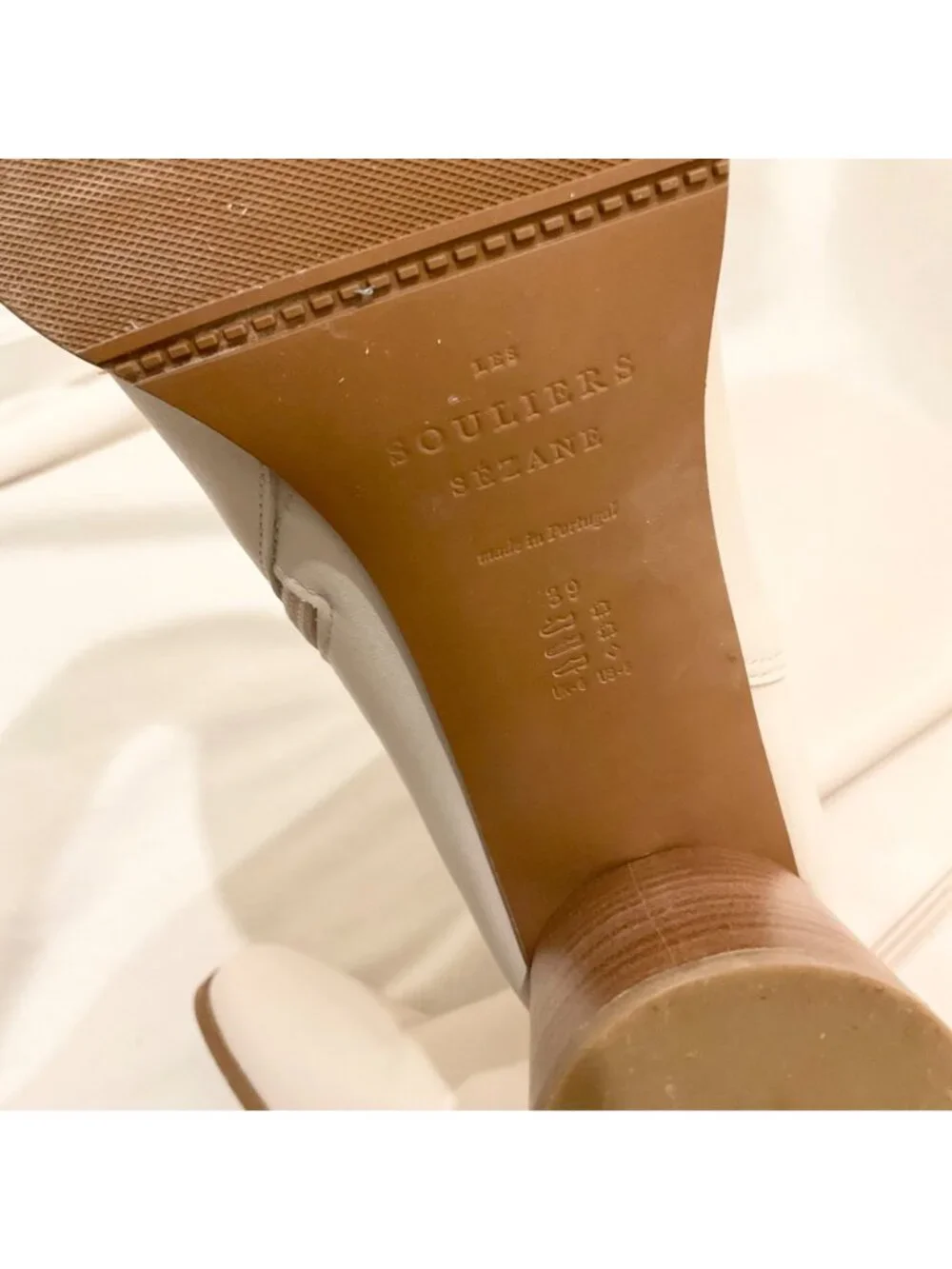 Sezane off white TEDDY HEELED high BOOTS leather SZEU39 RUN SMALL US7.5